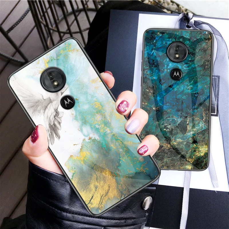 Для Motorola Moto G5 G5S G6 Plus Закаленное Стекло Мраморная зернистая силиконовая рамка