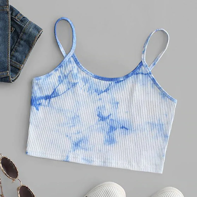 

Women Sleeveless Tank Tops Fashion Tie-dye Print Crop Top Summer Clubwear Fitness Camisole Sexy Slim Activewear Vest Girls Shirt