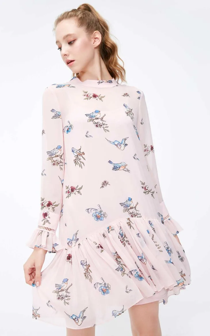 Vero Moda Новое поступление платье женское винтажное шифоновое платье трапециевидной формы со шнуровкой и принтом | 31837D522