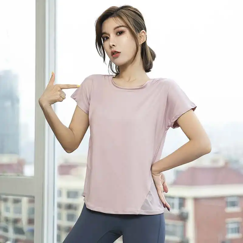 Женская летняя футболка облегающая для спорта фитнеса йоги с коротким рукавом