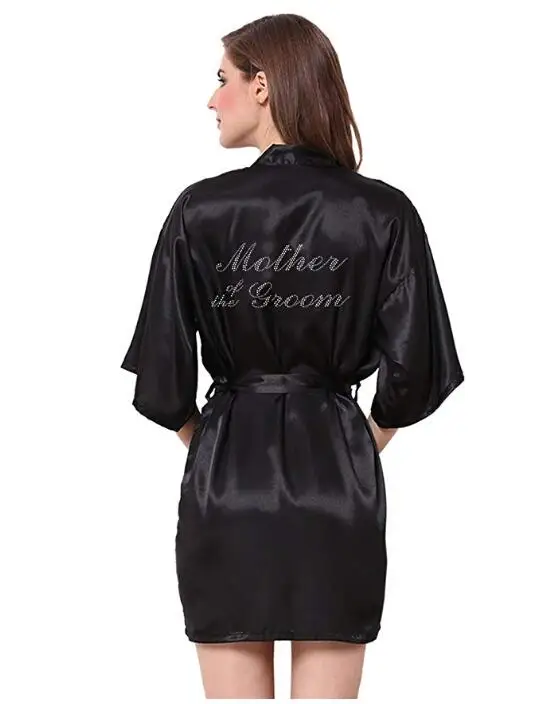 Женский Атласный халат черный атласный стразы короткие свадебные вечерние