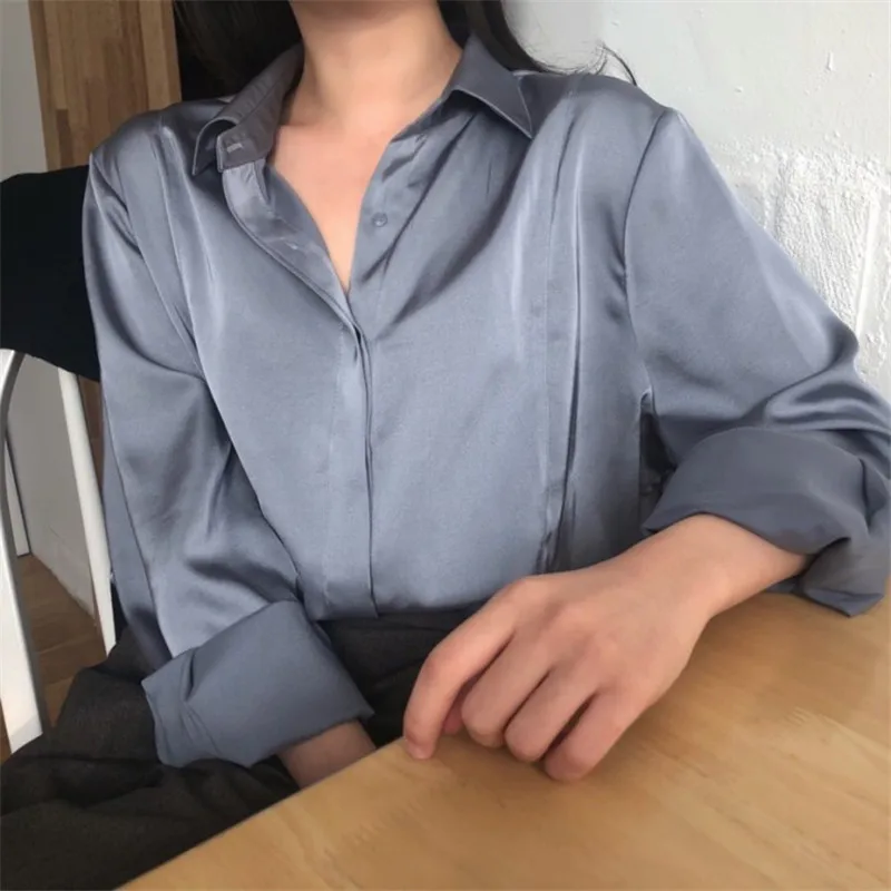 

Office ladies women satin blouse shirt autumn 2020 new long sleeve blouses Elegant bow work wear female top blue blusas