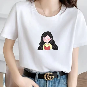 Cartoon girl Printing T Shirt Summer Women Short Sleeve Top Tee Casual Ladies Female T Shirts Plus Size Woman Clothing
