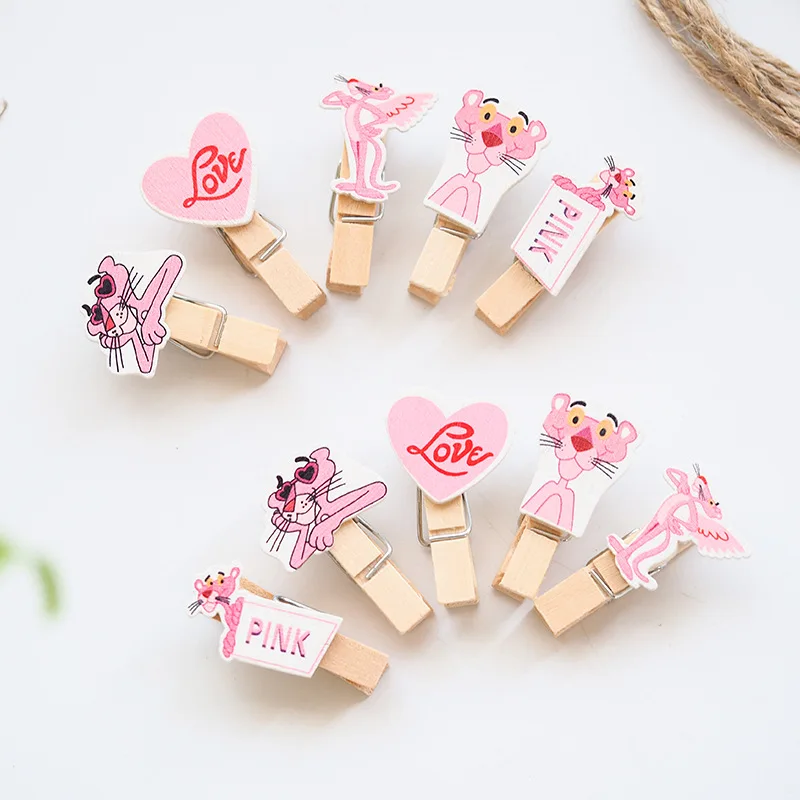 10 шт./партия милая розовая пантера леопард деревянный зажим Фотобумага ремесло