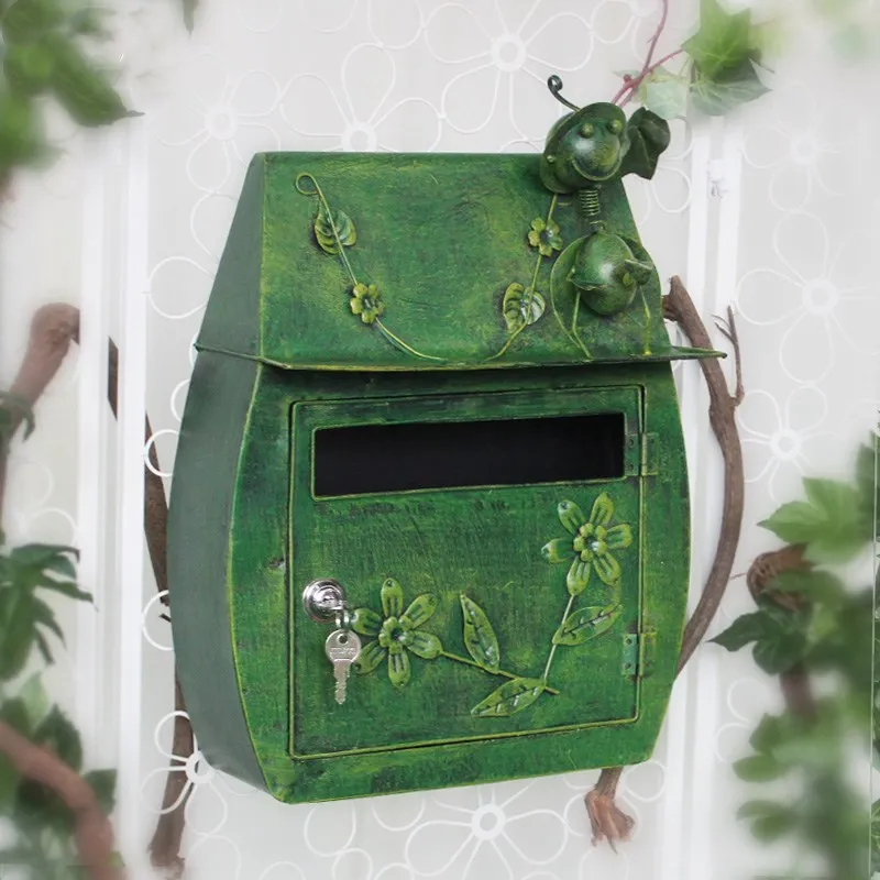 Винтажный Ретро настенный почтовый ящик с ключом замок открытый двор дверь
