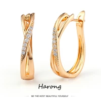 harong rose gold color copper earrings for women aesthetic luxury jewelry accessories gifts crystal charm solid metal ear clip