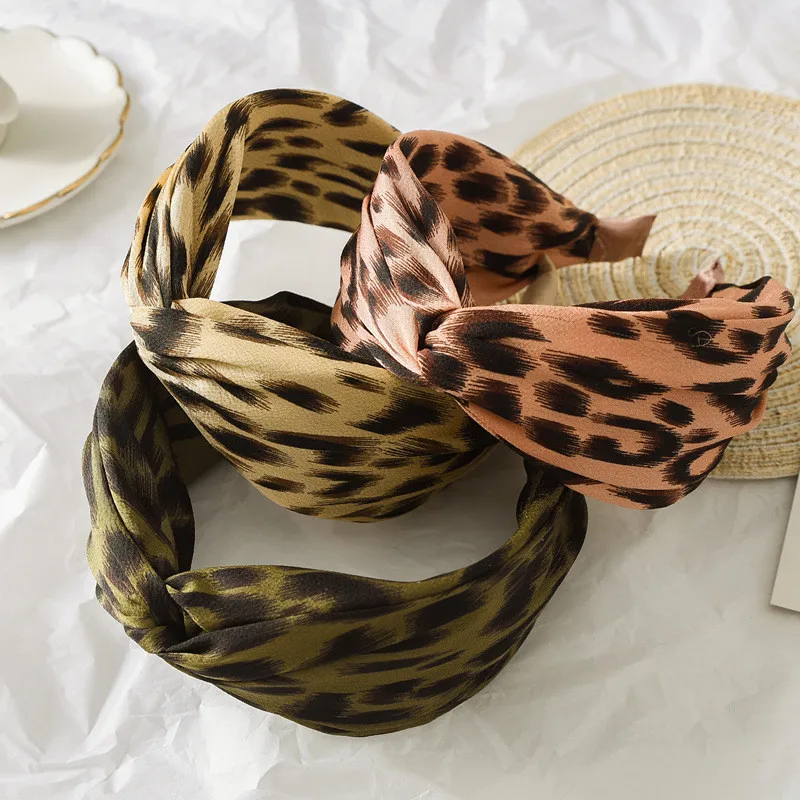 

Leopard Print Elastic Women's Hairband Pink Wide Cross Knotted Head band For Adult Ladies Sexy Twist Hair Hoop Hair Accossories