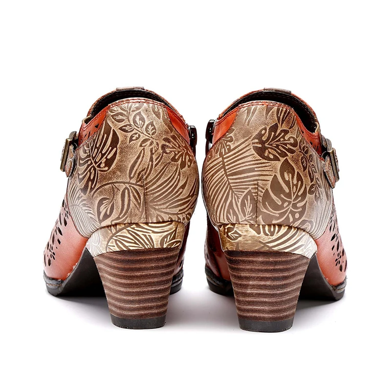 

Retro Bohemian Pumps Women Shoes High Heel 5cm Red Heels Pumps Genuine Leather Splicing Ladies Shoes Woman Zapatos New