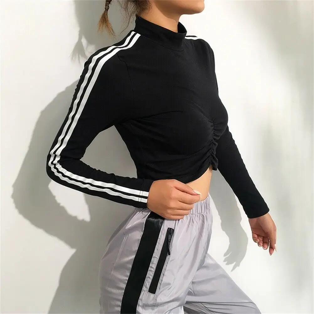 Женская футболка с длинным рукавом и перекрестным воротником тонкий облегающий