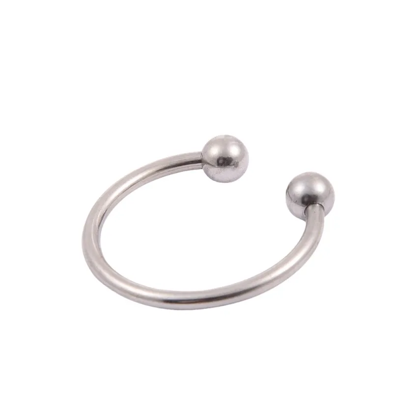 Двойное кольцо на пенис из нержавеющей стали с шариком для задержки эякуляции