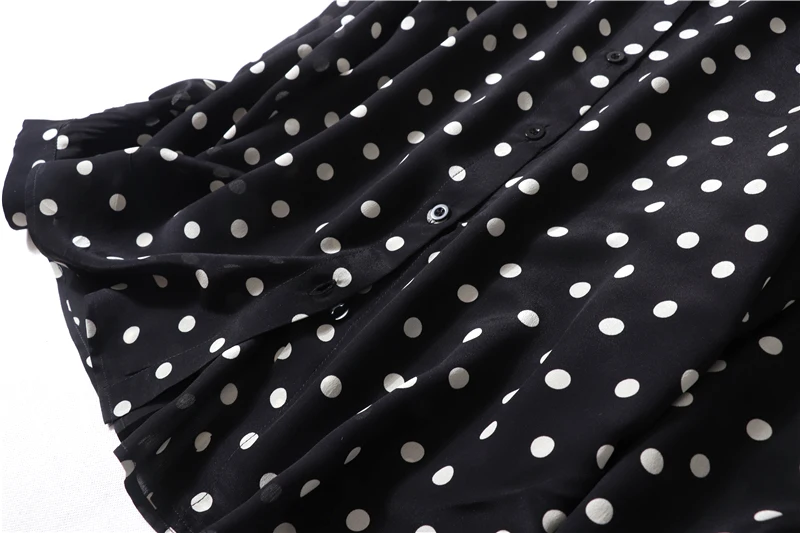 Женская блузка в горошек Офисная рубашка из натурального шелка с длинным рукавом