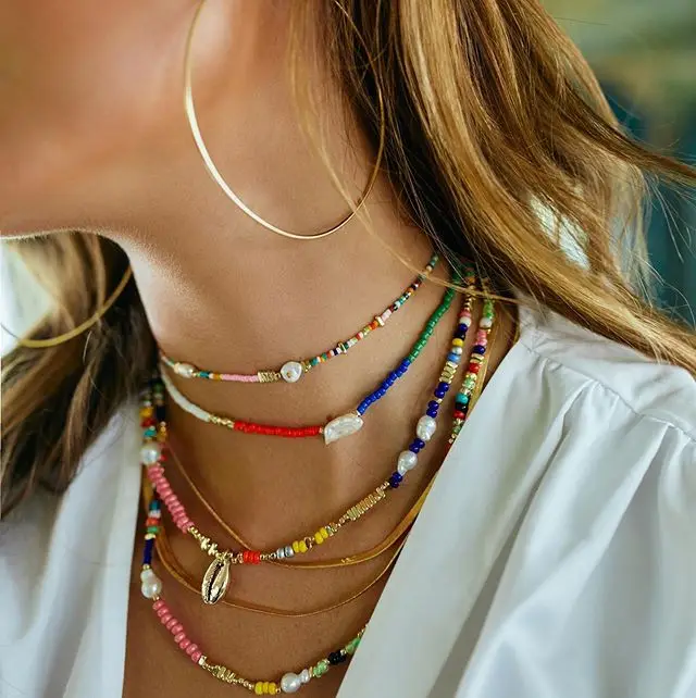 wholesale 2020 puka shell Female Summer Paired real Freshwater Pearl Multicolor Beads Handmade Special Necklaces women | Украшения и