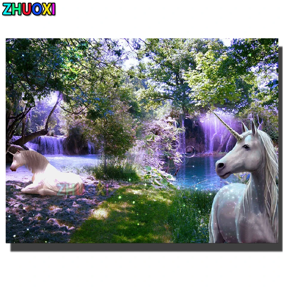 

5D DIY Full Drill Diamond Painting Embroidery Unicorn Waterfall forest landscape Cross Stitch Kits Mosaic Rhinestone Pictures