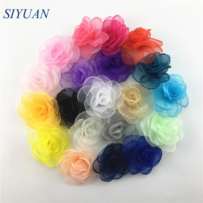 5 шт./лот 6 см 3D Одноцветный Шелковый марлевый цветок с зажимом для волос плоской