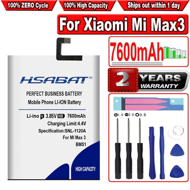 

Аккумулятор HSABAT 7600 мАч BM51 для Xiaomi Mi Max3 Max 3, аккумуляторы, бесплатные инструменты + Бесплатные наклейки