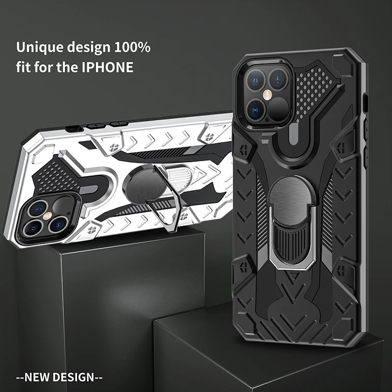 

Shockproof Armor Case For iPhone 12 11 Pro XS Max X XR 12 mini Ring Stand Silicone Phone Back Cover For iPhone 7 8 Plus SE 2020