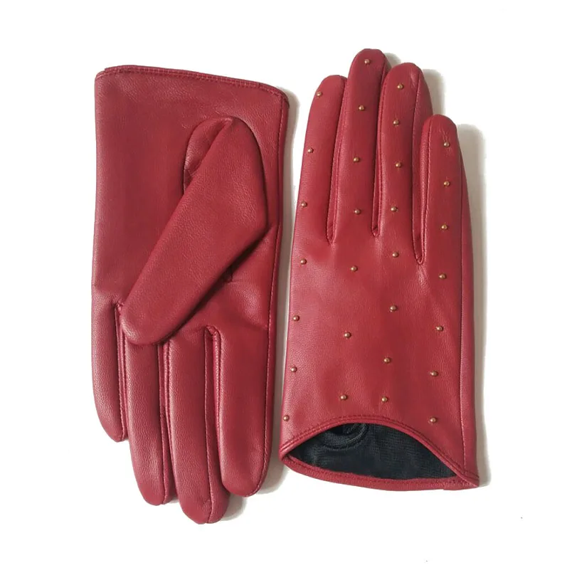 Модные женские перчатки с заклепками из натуральной кожи Женские Элегантные