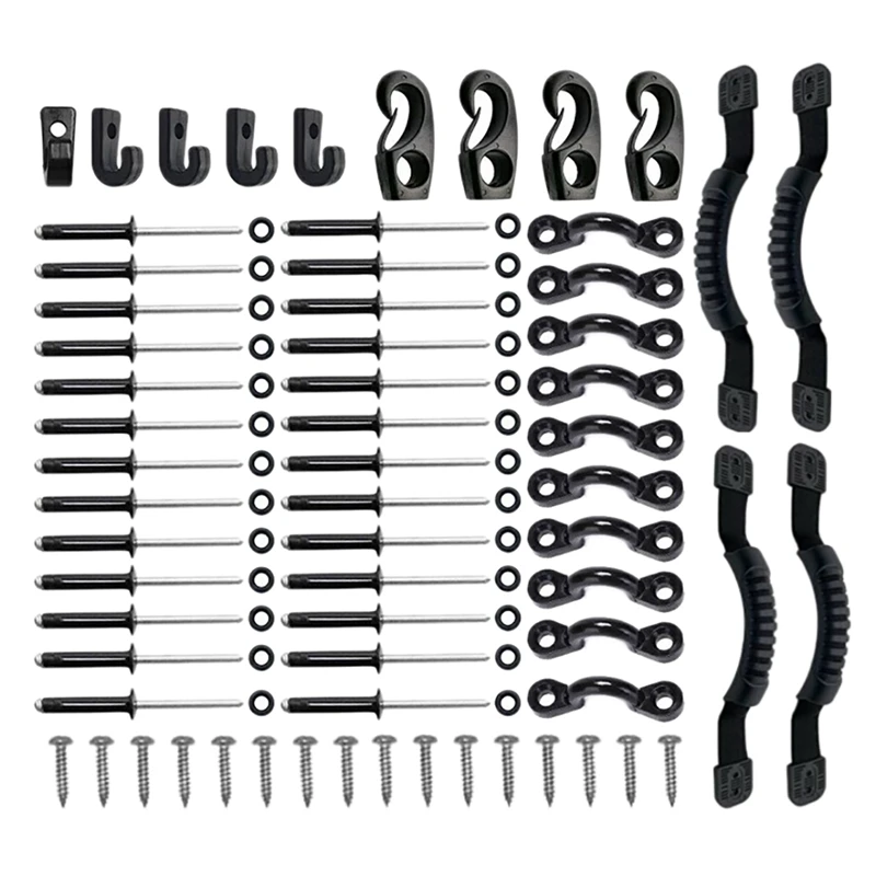 

Kayak Handld Kit,Expanded Deck Rigging Kit with Deck Loops Tie Down Hooks Tri-Grip Rivets and Cord End Hooks Kayak Parts