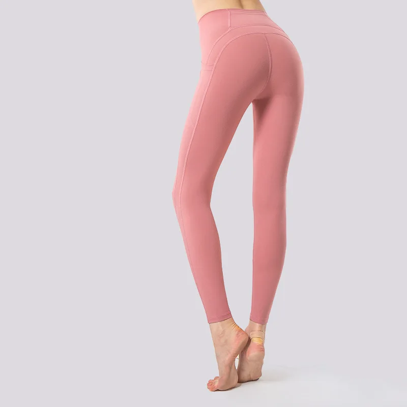 

4 Color New Yoga Pants Seamless Nylon Knit Tights Outdoor Gym Fitness Trousers High Elastic Sports Tights Leggings with Pockets