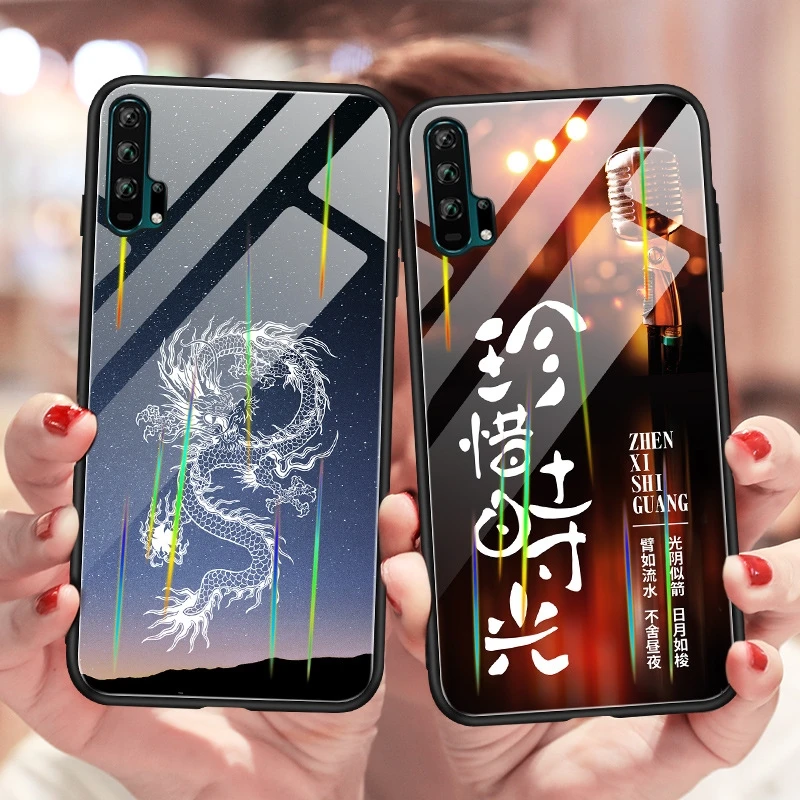 Для huawei P30 Pro P20 Lite Nova 5i 4e 3 3i Коврики 20 20X Honor 20 V20 9X чехол лазерный световой закаленное Стекло светящийся чехол с ночным мотивом