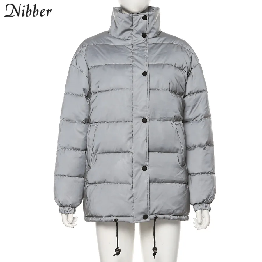 Nibber Winter Fashion Reflective Warm long Coat Womens top Jacket2019 club party Shining loose Outerwear mujer spring Parka Coat