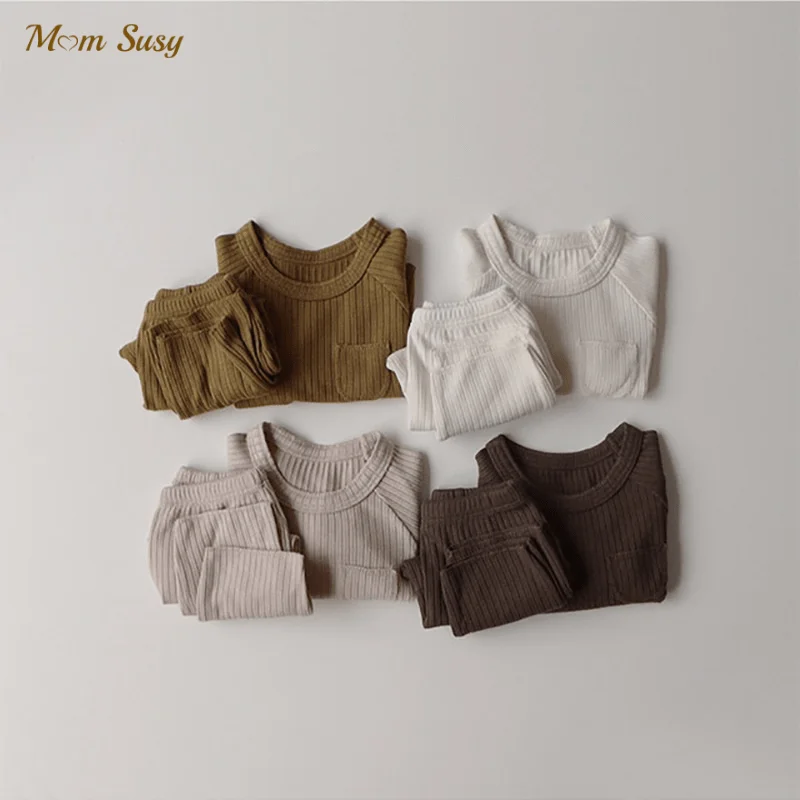 Пижама в рубчик для маленьких девочек и мальчиков комплект одежды из 2 предметов