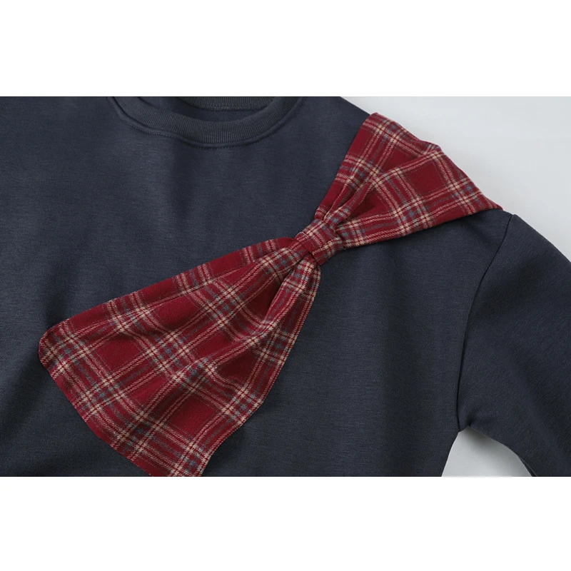 Свитшот женский с бантом милая Толстовка в стиле пэчворк пуловер круглым вырезом