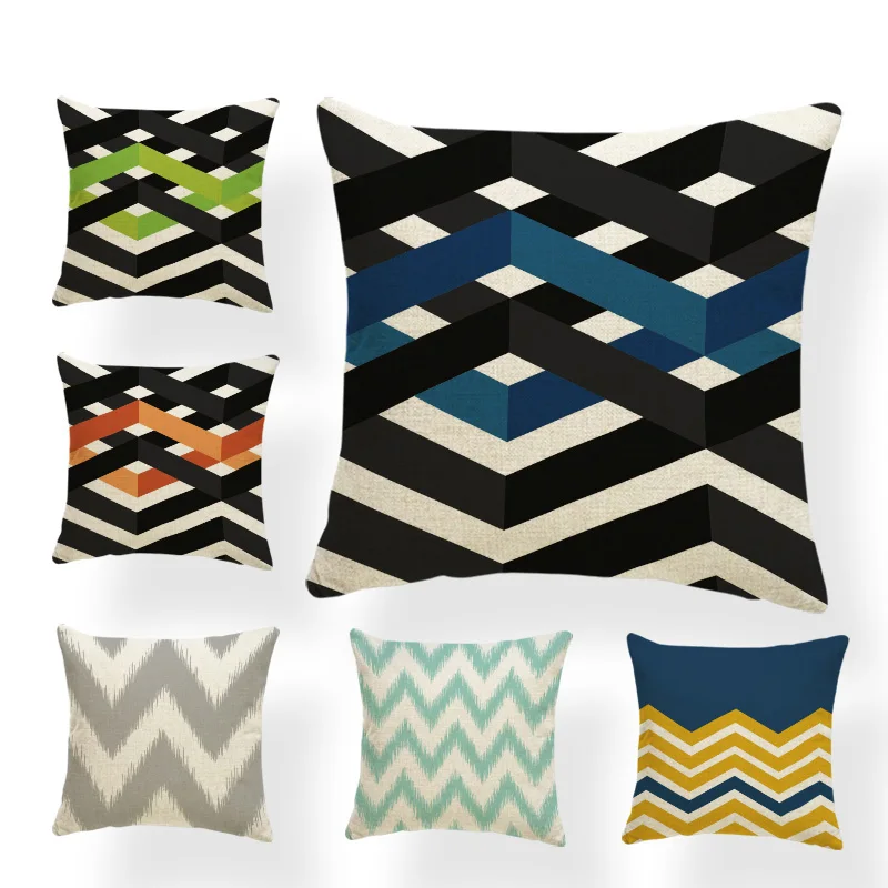 В виде геометрических фигур чехол для подушки Чехол прошивки зигзагом Blue Lounge