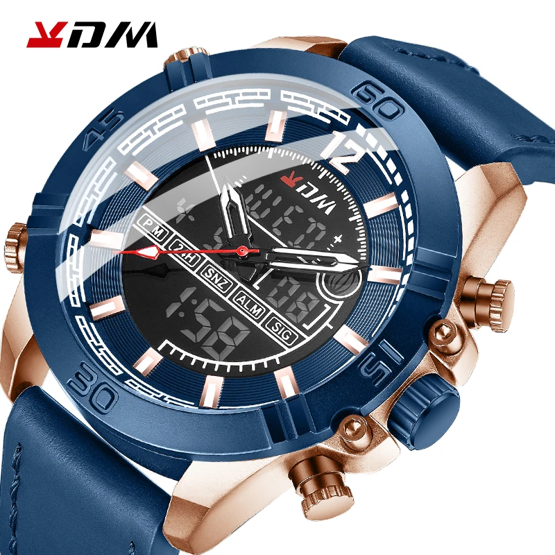 Часы мужские кварцевые с двойным дисплеем на кожаном ремешке|Мужские спортивные