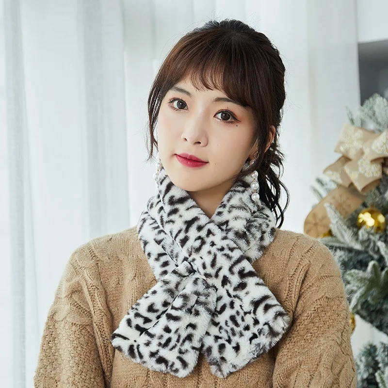 Женский короткий шарф из искусственного кроличьего меха зимний плотный теплый