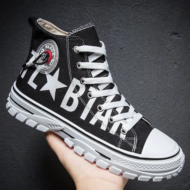 

Mens Casual High-top Shoes Fashion Men Tennis Blue Black Breathable Canvas Sneakers Male Trainers Trend Tides Shoes