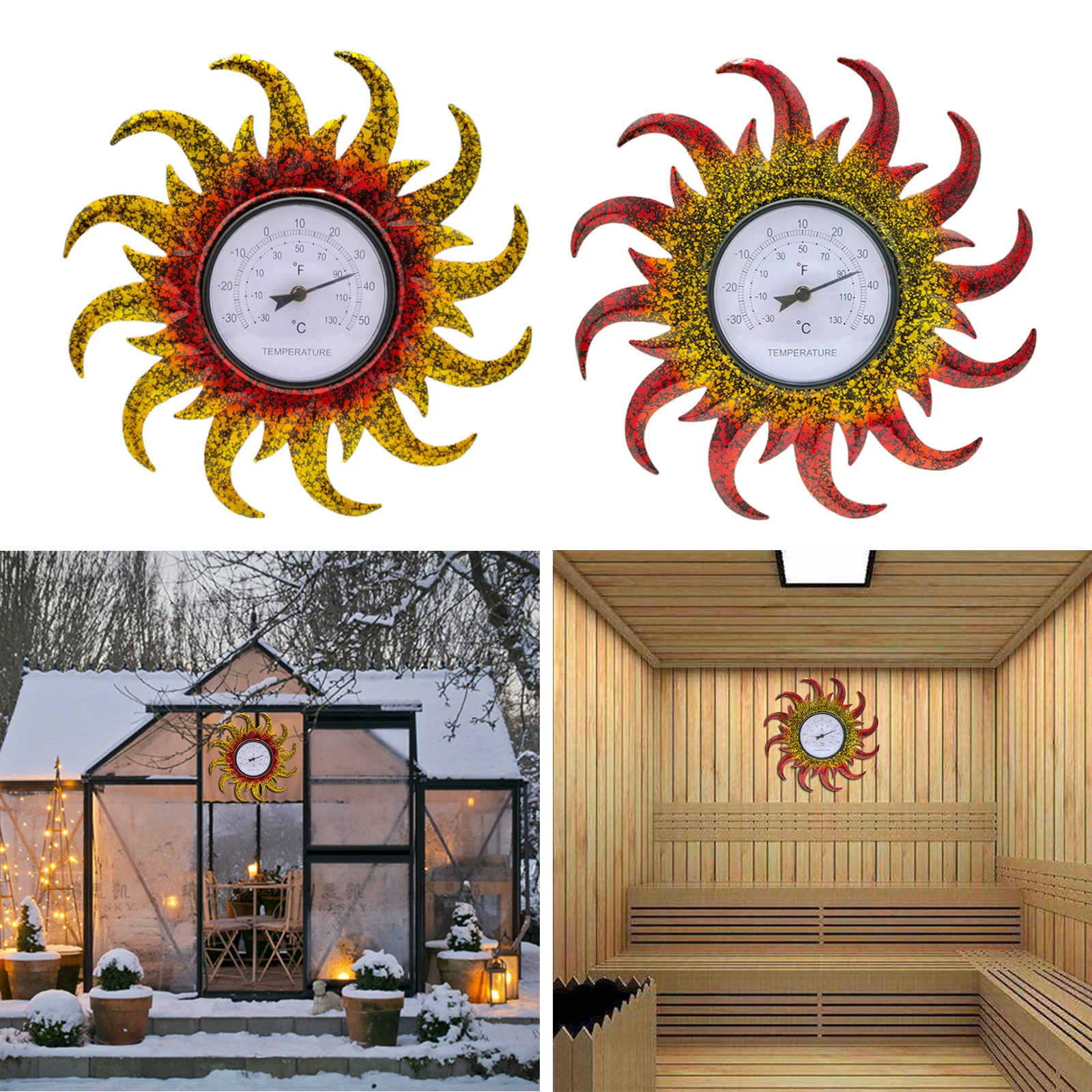 

Indoor Outdoor Thermometer Wireless Wall Thermometer with Iron Enclosure for Patio No Battery Required Round 15.7" in Diameter