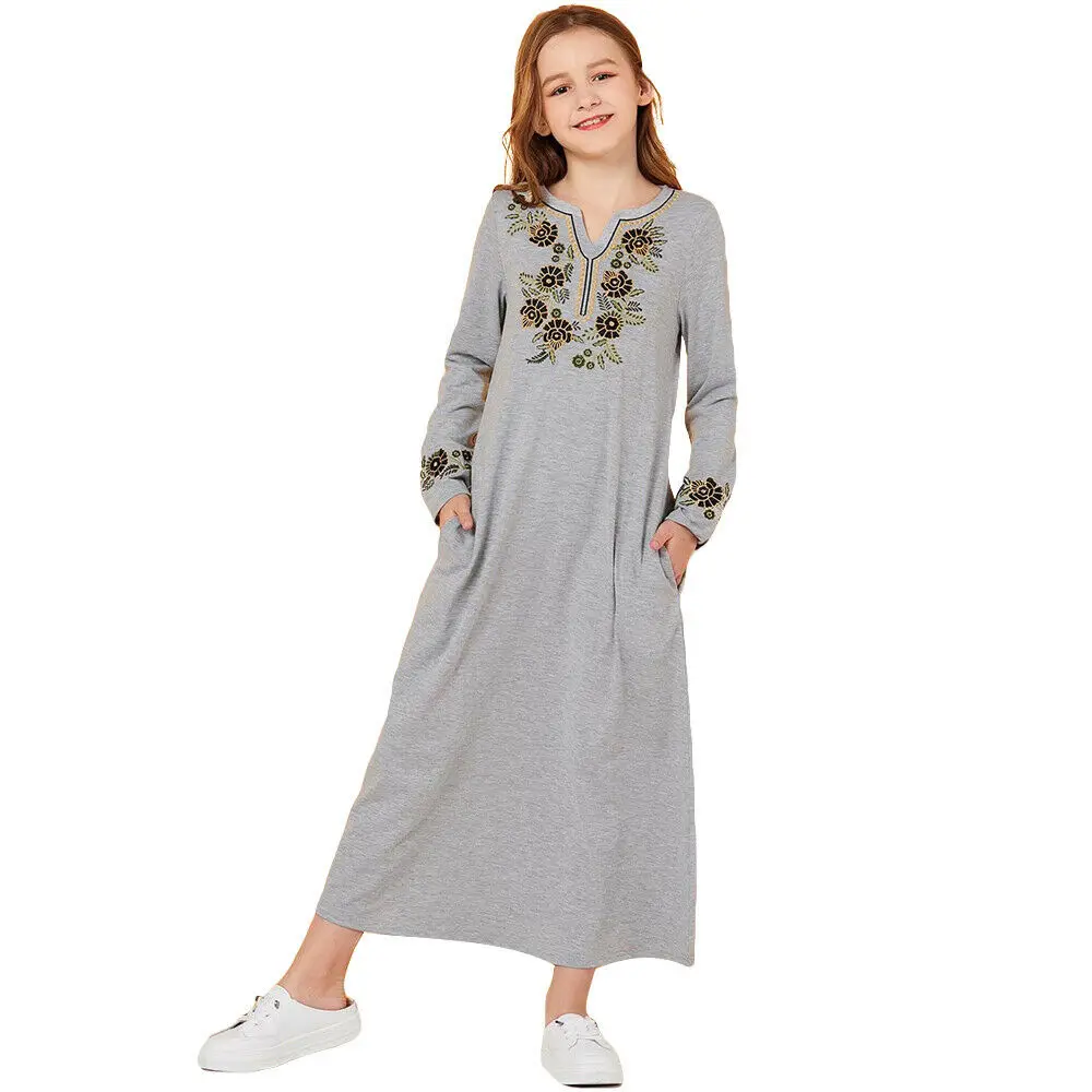 Детское длинное платье с вышивкой для девочек|Мусульманская одежда| |