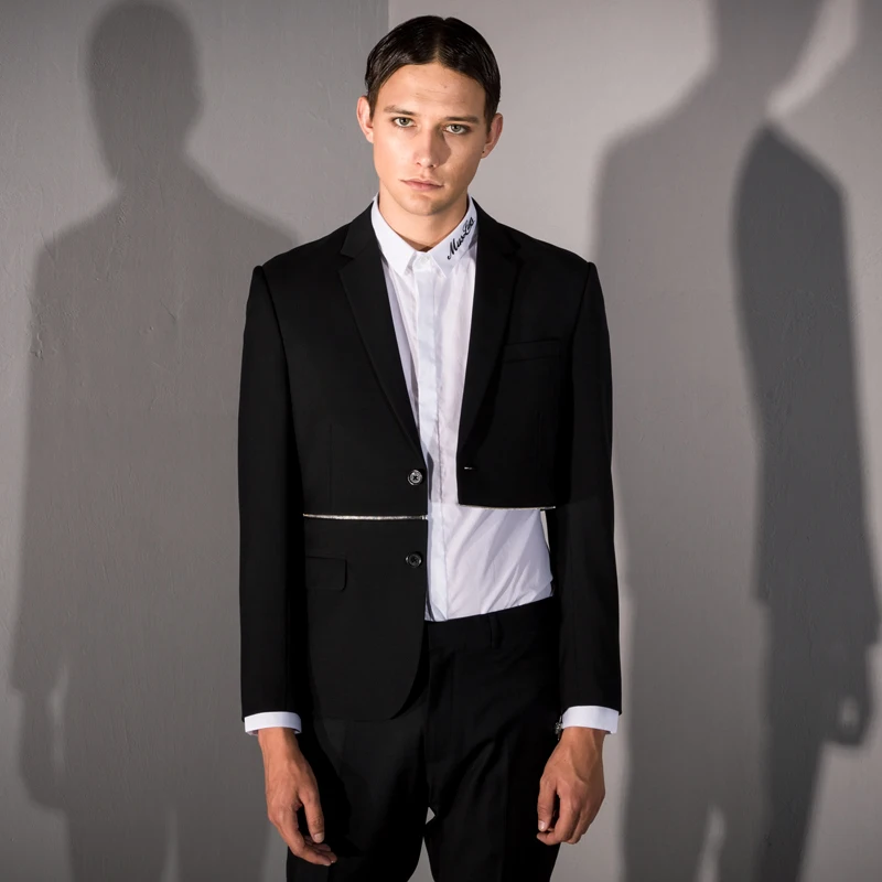 

S-6XL! Новый брендовый костюм для мужчин высокого качества на молнии черный одиночный западный мужской пиджак Повседневный модный костюм.