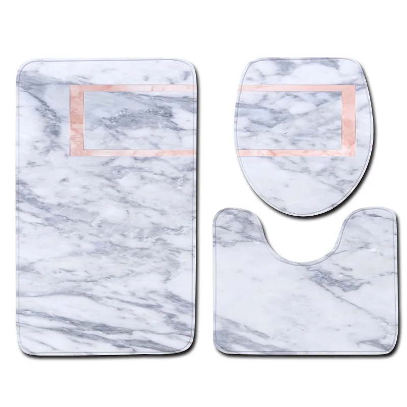

3 Piece Set Marble Floor Mat Door Mat Bathroom Carpet Waterproof Bathroom Carpets Toilet Seat Cover Floor Mat Bathroom Decor