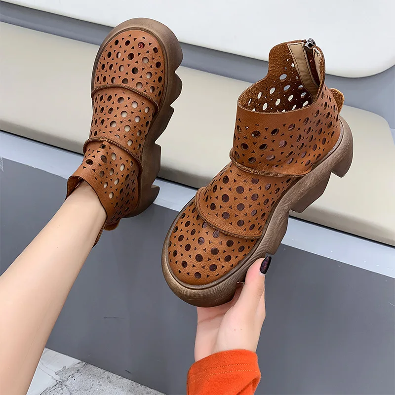 

Fashion Boots For Women Summer 2021 Big Size 43 Ankle Boot Female Pu Zipper Breathable Mesh Woman Strange Footwear Women's Shoes