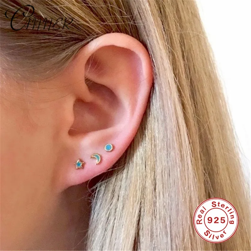 Женские серьги гвоздики из серебра 925 пробы со звездой и Луной|Серьги-гвоздики| |