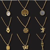 1pcs retro gold plated religion metal necklace sacred heart charms flower of life charms angel charmtree of life charms