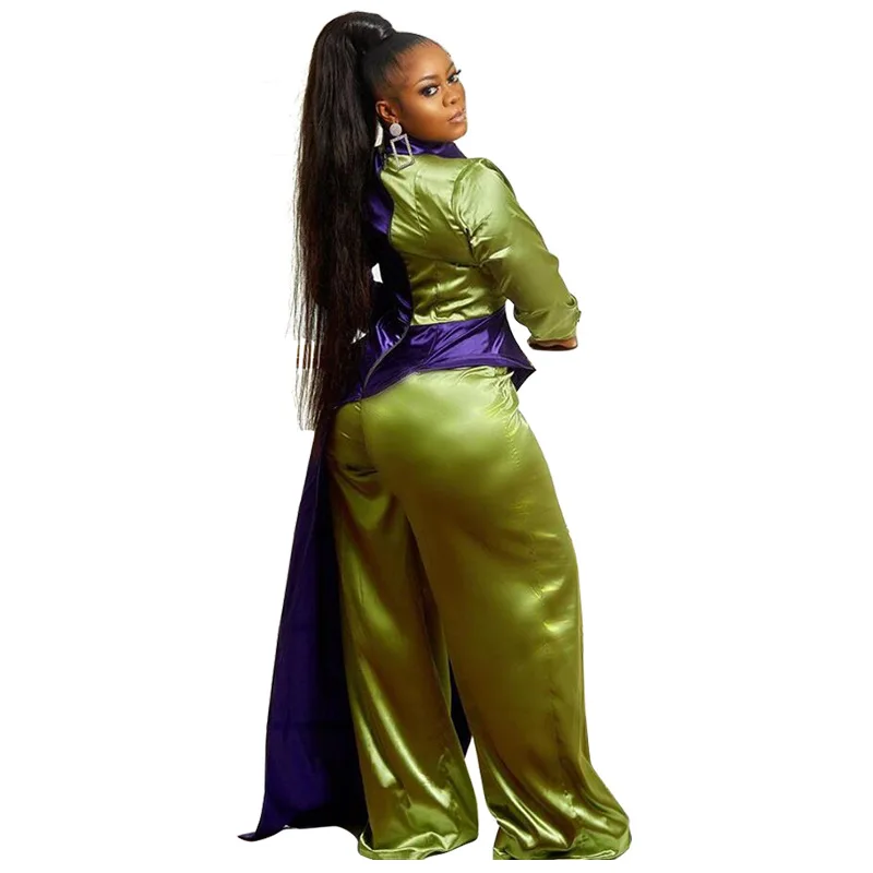 

Casual Contrast Color Patchwork Women Indie Folk Jumpsuits Fashion Turn-down Collar Single-breasted Female's Wide-Leg Rompers