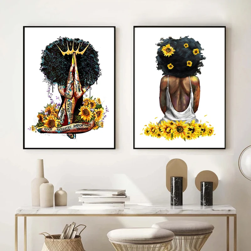 Афроамериканская черная женщина художественный плакат афро девушка молитва