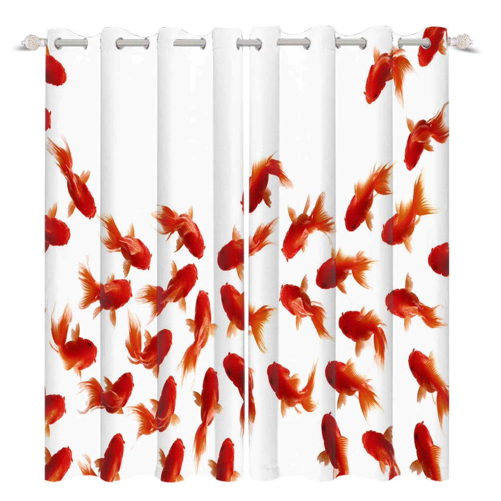 

3D Printing School of Goldfish Pattern White Window Curtains For Living Room Bedroom Home Decor Sunshade Insulation Drapes