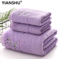 2 4 Pcs Set Bamboo Fiber Bath Towels Set Simple Embroidered Hand Towel Strong Water Absorption High Quality Soft Bathroom Towels