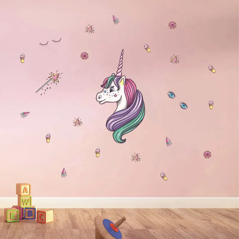 Съемные наклейки на стену в виде единорога для гостиной Мультяшные животные