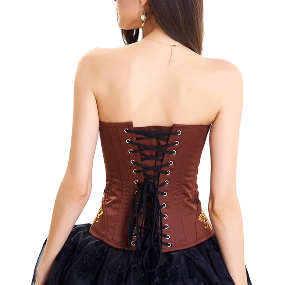 

Women's Handmade Embroidered Waist Trainer Corset Vintage Spiral Steel Boned Embroided Boby Shaper Corset