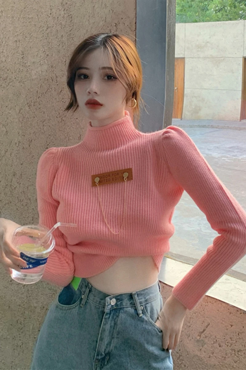 

Turtleneck sweater design female niche autumn and winter new short slim fit outer wear small sweater top