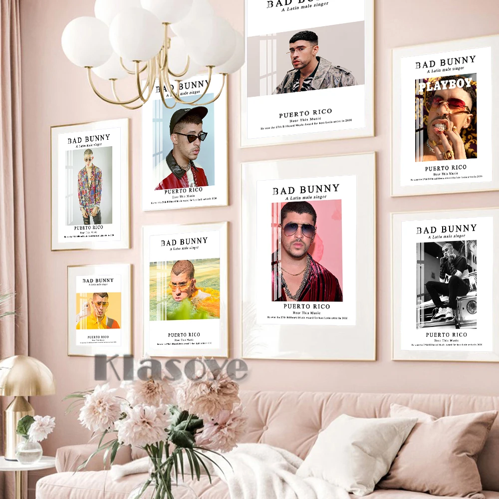 

Bad Bunny Hot Rapper Singer Poster Wall Art Print Canvas Painting Hip Hop Music Star Fashion Magazine Cover Fans Gift Home Decor