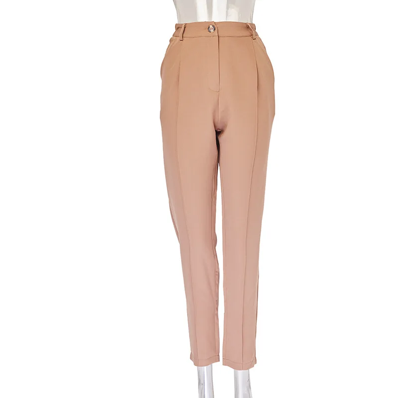 

Women Vintage Clothes High Waist Zipper Khaki Trousers Office Pants Ladies Brown Trousers Women Work Wear Autumn Long Pants 2021