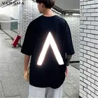 VERSMA в Корейском стиле Harajuku Ulzzang Винтаж светоотражающий принт футболка Для мужчин летняя одежда в стиле хип-хоп уличная рубашка свободная Для мужчин дропшиппинг