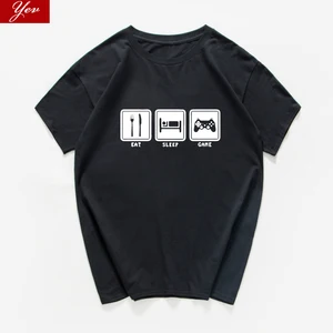 Футболка для игр Eat Sleep Game, футболка для смешной геймер, игровой подарок, Повседневная саркастическая Мужская классная хлопковая креативная уличная футболка, мужская одежда