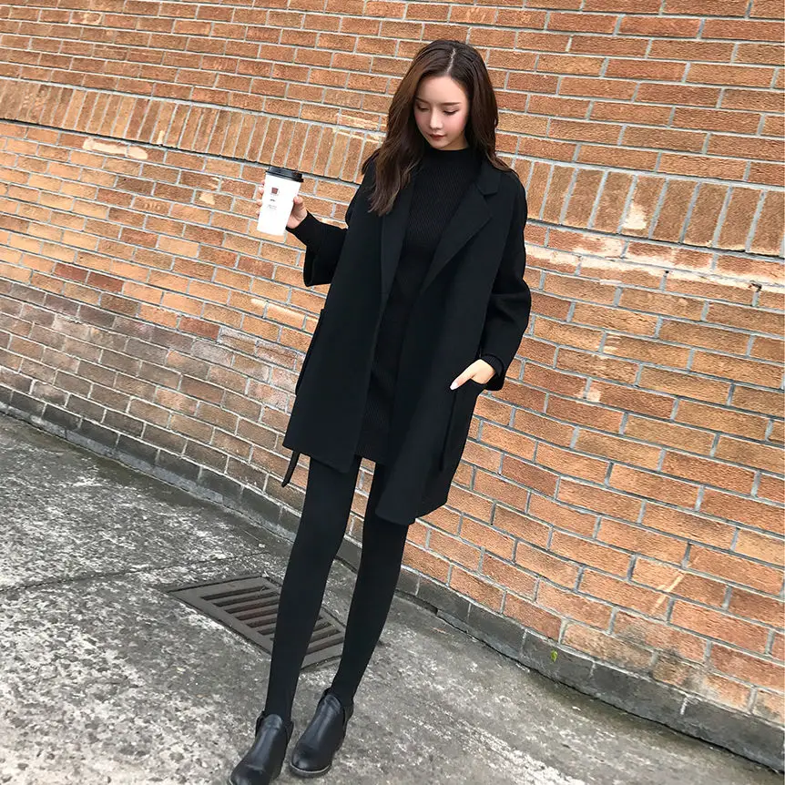 

Women 2021 Spring Autumn New Double Faced Cashmere Wool Coat Female Turn-down Collar Warm Coats with Belt Elegant Outerwear A804
